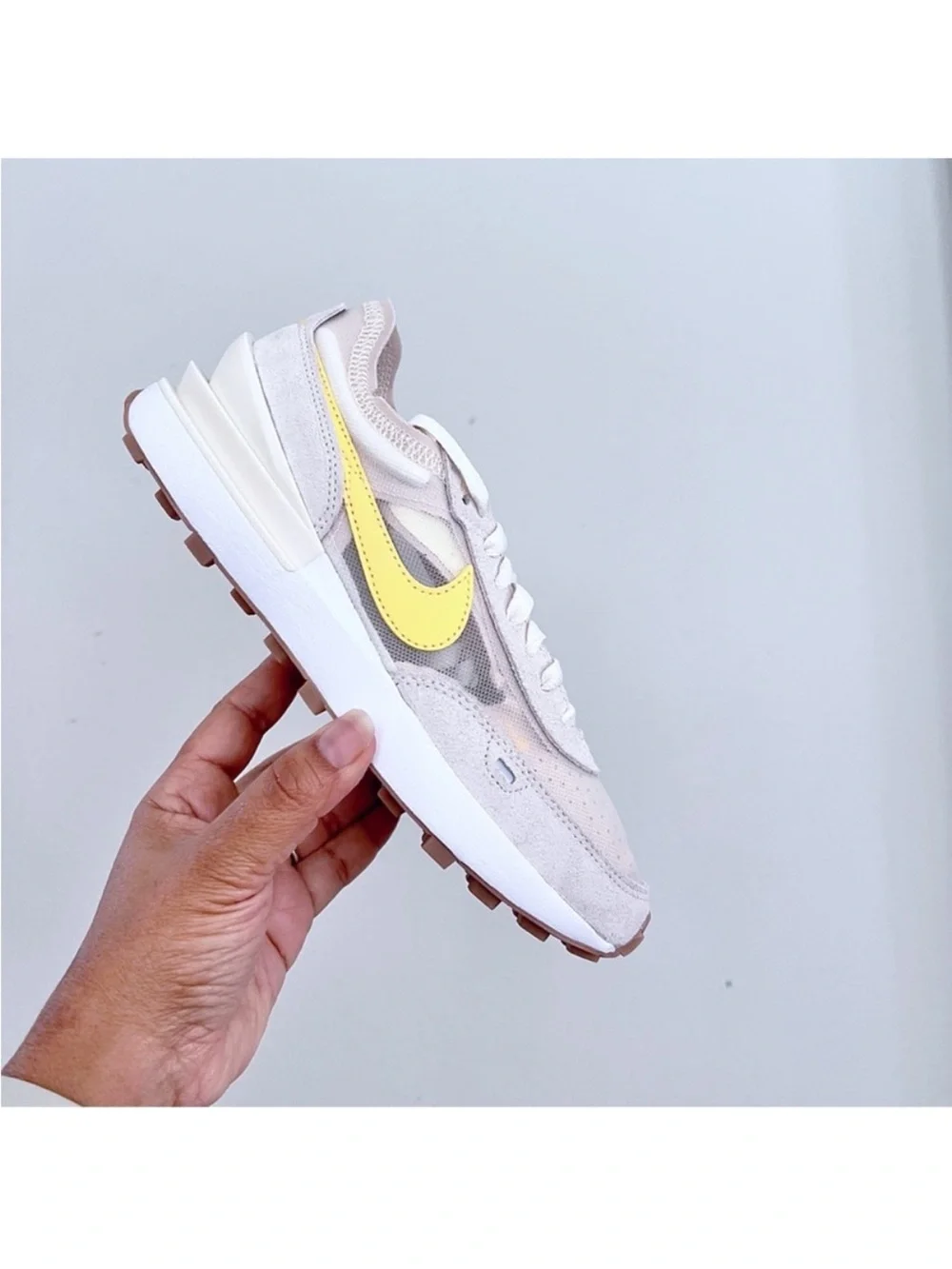 Nike Waffle One Sail Coconut Milk Retro Runner Sneaker in Cream with Yellow